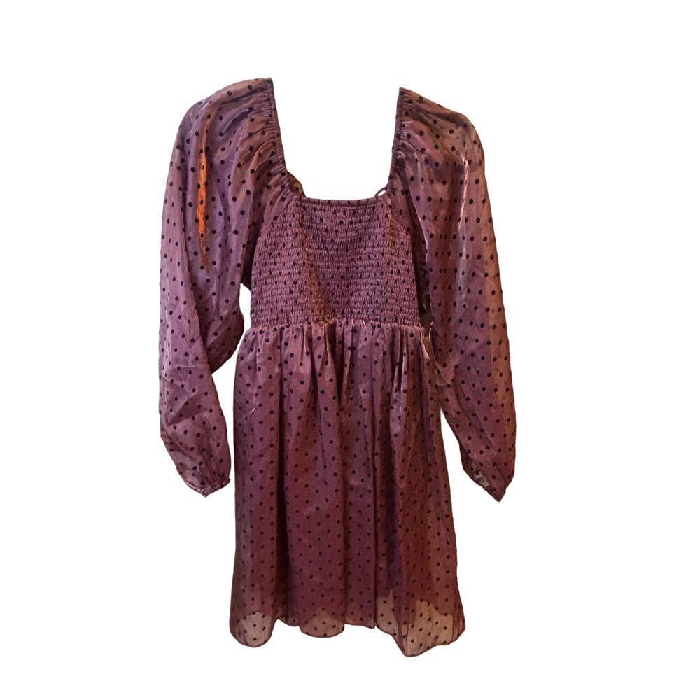 Arula Burgundy Long Sleeve Mini Polka Dot Dress Size 1X NWT - Picture 2 of 4